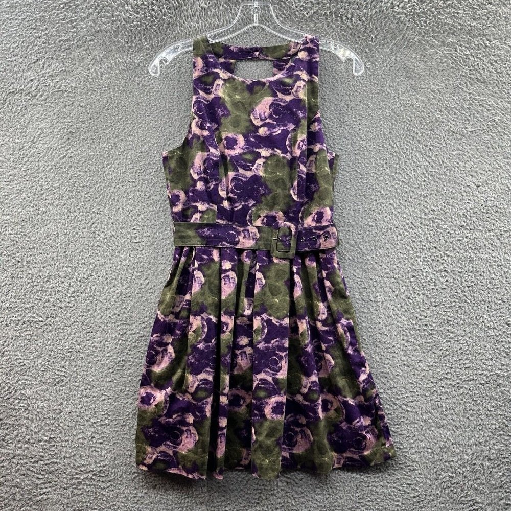 See Thru‎ Soul Dress Women's Medium Green Floral Asymmetrical Belted Dress